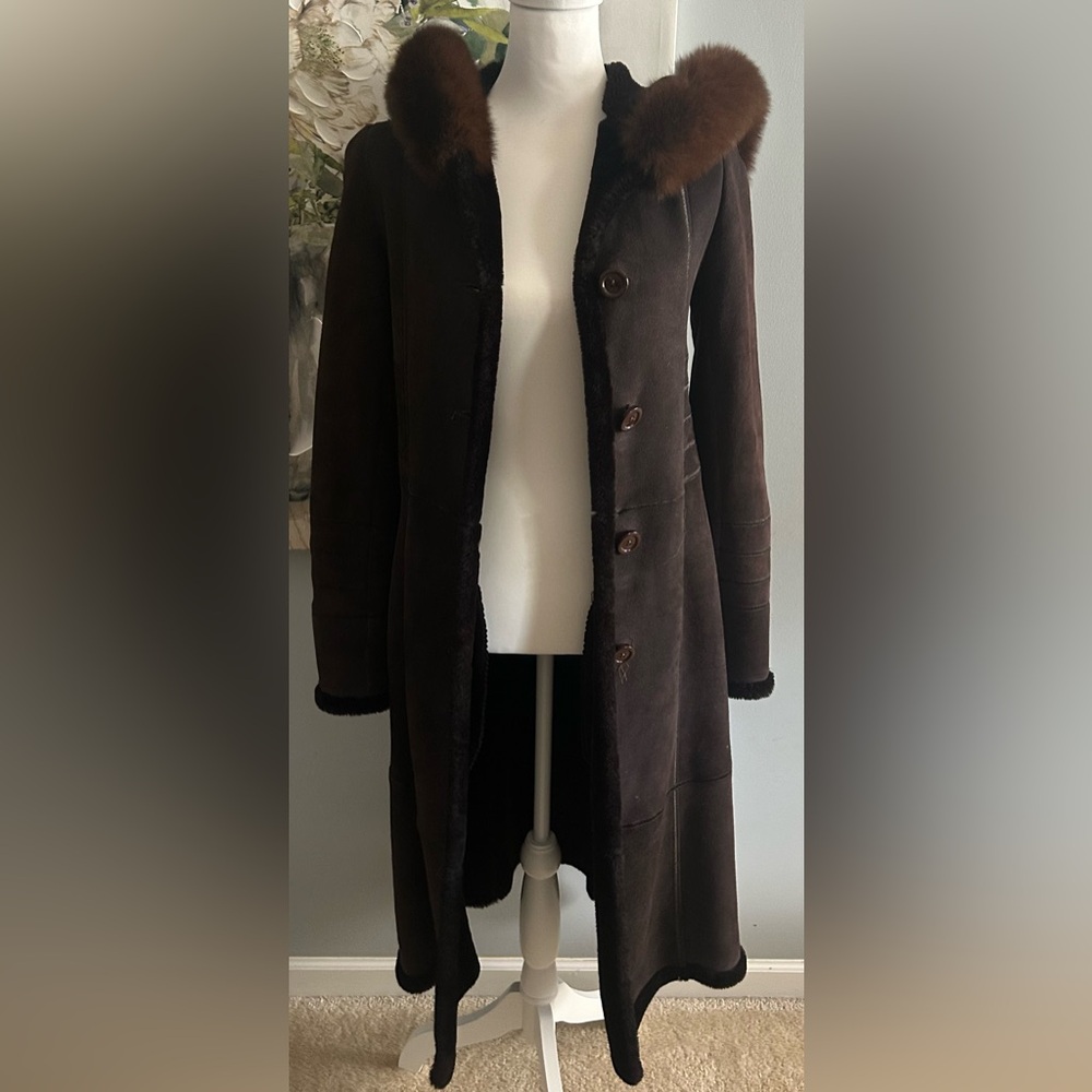 Searle Dark Brown Coat with Fur Trim